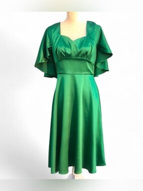 Voodoo Vixen Emerald Green Satin Midi Dress